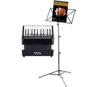 Classic Cantabile Secondo Accordéon Enfant 8 Basses Set (Accordéon enfant avec 8 basses, incl. sangle, housse, pupitre & école) Noir