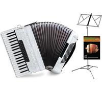 Classic Cantabile Secondo V Accordéon 96 Basses Blanc Perlé - 37 Touches Aiguës (G-g''), 3-Voix, 5 Registres - Léger & Robuste - Ensemble Débutant Incl. Housse Avec Bretelles, Méthode & Pupitre
