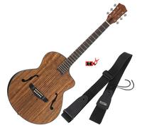 Classic Cantabile SHG-2WN LaBelle Western Guitar Set - Includes Clip Tuner & Strap - Side Soundhole & Armrest - Walnut Top, Back & Sides - Blackwood Fretboard & Okoumé Neck
