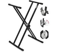 Classic Cantabile Support Clavier X Pro II Double Barre, Poids: 4 | Fermeture rapide fiable, Revêtement en poudre noir, Manchons en caoutchouc antidérapants, 5 kg, Pliable pour un gain de place