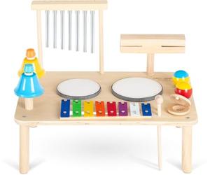 Classic Cantabile Table Musical Percussion 12 en 1 - Ensemble pour Enfants et bébés dès 1 an - Jouet Montessori - Instruments de Musique en Bois - pour Tout-Petits avec Carillon et Tambours
