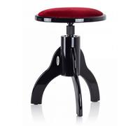 Classic Cantabile Tabouret de piano noir brillant avec assise en velours rouge
