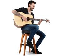 Classic Cantabile Tabouret de Pub pour guitaristes, tabouret bas avec repose-pieds, assise ronde pivotante en similicuir, hauteur 63 cm, quatre pieds en bois, couleur naturelle.