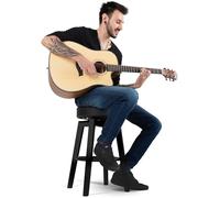 Classic Cantabile Tabouret de Pub Tabouret Bas pour Guitaristes - Tabouret avec Repose-Pieds - Assise Ronde Pivotante en Similicuir - Hauteur d’Assise : 24" - Quatre Pieds en Bois - Noir Mat