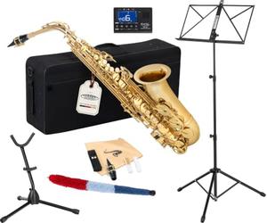 Classic Cantabile Winds AS-450 Saxophone Alto Eb Set Débutant, Vernis clair | Saxophone alto en laiton e fa# aigu, Son plein et chaud, Mécanique de clés très ergonomique, Réponse rapide, Poids: 2