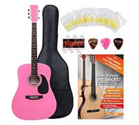 Classic Cantabile WS-10PK Westerngitarre Starter-Set (style dreadnought, 6 cordes, 20 frettes, incl. set d'accessoires, housse guitare, cahier de partitions, cordes, médiators) rose