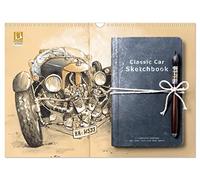 Classic Car Sketchbook (Wandkalender 2026 DIN A3 quer), CALVENDO Monatskalender: Europäische Oldtimer der 20er, 30er und 40er Jahre
