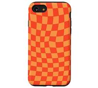 Classic Checkered Checker Checkerboard Wavy Orange Coque pour iPhone SE (2020) / 7/8