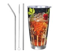 Classic Cocktail Print Gobelet isotherme à double paroi avec couvercle et paille - En acier inoxydable - Réutilisable - Anti-déversement - Portable - Pour boissons froides et chaudes - 591 ml