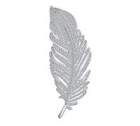Classic Elegant Traditional Vintage Style Large Micro Pave CZ Fan Feather Leaf Broche & Pendentif 2 En 1 Pour Femmes Laiton Plaqué Argent Rhodium