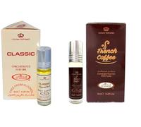 Classic & French Coffee Lot de 2 flacons d'huile de parfum concentrée longue durée pour homme et femme Sans alcool 6 ml chacun