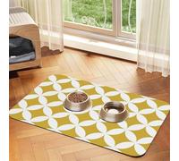 Classic Geometric Circles in Mustard and White,Waterproof Pet Feeding Mat,PU Leather Placemats for Cat Dog Water Bowl,Food Mats,40x60cm
