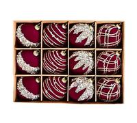 Classic Glitter Spheres - Christmas Ball Set for Weddings | Velvet Flocked Shatterproof Design, 12 Pack Ornaments, Retro Tree Decoration, Holiday Party Display, Home Interior Festive Arrangement