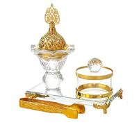 Classic Gold Incense Holder, Middle Eastern Glass Incense Burner Holder, Decorative Elegant Incenses Set, Tabletop Ornament Candlestick, for Meditation Yoga Spa Bedroom, 4.72x5.51x2.95 inches