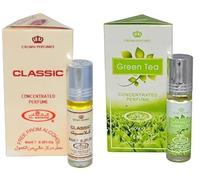 Classic & Green Tea Concentrated Perfume Oil Pack of 2 | Long-Lasting Alcohol-Free Roll-On Attar for Men & Women | 6ml Each