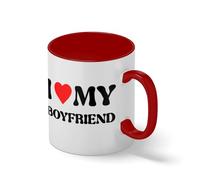 Classic I Heart My Boyfriend Mug - Funny Girlfriend Novelty Tea Cup - Valentines Day Relationship Gift Blanc tasse à café avec Red Rim et poignée Mug