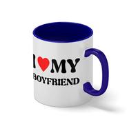 Classic I Heart My Boyfriend Mug - Funny Girlfriend Novelty Tea Cup - Valentines Day Relationship Gift Blanc tasse de café avec le bleu et poignée Rim Mug