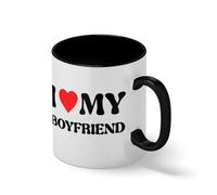Classic I Heart My Boyfriend Mug - Funny Girlfriend Novelty Tea Cup - Valentines Day Relationship Gift Blanc tasse de café avec jante noire et poignée Mug