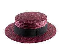 Classic Italy - Chapeau canotier Paille Paille Finement tressée Homme ou Femme Canotier - Taille 63 cm - Bordeaux