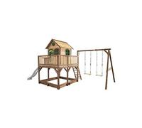 Axi Liam Maison Enfant Avec Bac À Sable, 2 Balançoires & Toboggan Blanc | Aire De Jeux Pour L'Extérieur En Marron & Vert | Maisonnette / Cabane De Jeu En Bois Fsc