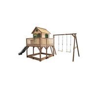 AXI Liam Maison Enfant avec Bac à Sable, 2 Balançoires & Toboggan Gris | Aire de Jeux pour l'extérieur en marron & Vert | Maisonnette / Cabane de Jeu en Bois FSC