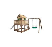 AXI Liam Maison Enfant avec Bac à Sable, Balançoire nid d'oiseau Vert & Toboggan Blanc | Aire de Jeux pour l'extérieur en marron & Vert | Maisonnette / Cabane de Jeu en Bois FSC