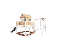 AXI Maisonnette Liam – Bois FSC, bac à sable, balançoire et toboggan gris, marron/blanc