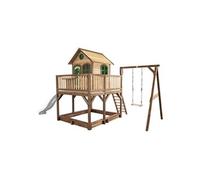 AXI Liam Maison Enfant avec Bac à Sable, Balançoire & Toboggan Blanc | Aire de Jeux pour l'extérieur en marron & Vert | Maisonnette / Cabane de Jeu en Bois FSC