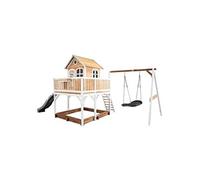 AXI Liam Maison Enfant avec Bac à Sable, Balançoire nid d'oiseau noir & Toboggan Gris | Aire de Jeux pour l'extérieur en marron & Blanc | Maisonnette / Cabane de Jeu en Bois FSC
