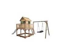 AXI Liam Maison Enfant avec Bac à Sable, Balançoire nid d'oiseau noir & Toboggan Blanc | Aire de Jeux pour l'extérieur en marron & Vert | Maisonnette / Cabane de Jeu en Bois FSC