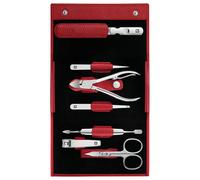 ZWILLING Set de manucure Classic – 7 pièces, acier inoxydable poli, trousse cuir véritable rouge