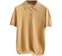 Classic Men's Polo Shirt Breathable Short Sleeve Solid Color Business Casual Top for Work Office(Khaki,3XL)