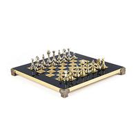 Classic Metal Staunton - Petit jeu d'échecs - laiton nickel pions - échiquier bleu