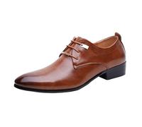 Classic Oxford Dress Shoes for Men Faux Leather Lace-up Round Toe Non Slip Anti-Slip Working Shoes(Brown,42 EU)