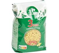 CLASSIC' - Pâtes coquillettes 3 minutes CARREFOUR | Savoureux et onctueux | Idéal pour des repas rapides | le paquet de 500g | LOT DE 6