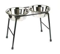 Classic – Mangeoire double support haut 4553 – 2 plats inox 1 600 ml – Hauteur 300 mm