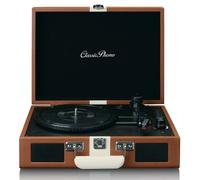 Classic Phono TT-120BNWH - Platine vinyle avec Bluetooth, haut-parleurs intégrés et batterie rechargeable intégrée - Marron/Blanc - Euro / Type-C (CEE 7/16)