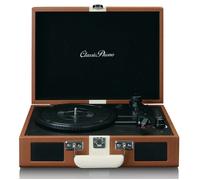 Classic Phono TT-120BNWH - Platine vinyle avec Bluetooth®, haut-parleurs intégrés et batterie rechargeable intégrée - Marron/Blanc