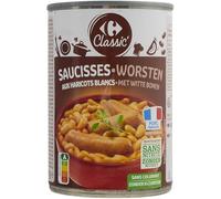 CLASSIC' - Plat cuisiné saucisses haricots blancs CARREFOUR | Savoureux et onctueux | Prêt à déguster | la boite de 420g | LOT DE 4