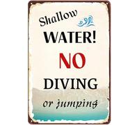Classic Pool Rules Tin Sign Shallow Water No Diving Vintage Hanging Plaque 8 X 12 in