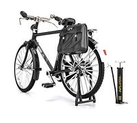 Classic Retro Bike Model Miniature Decorative Collection Die-cast Toy Ornament,1:10 Simulation Mini Alloy Bicycle Model Metal Bike Sliding Assembled Version with Inflator Briefcase (Noir)