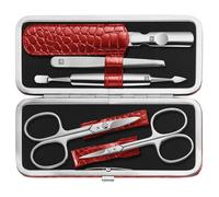 Zwilling Set manucure Classic – 5 pièces, acier inoxydable poli, étui cuir Croco – Rouge