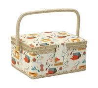 Classic Sewing Organizer - Multi Compartment Basket for Needlework Storage | Large Handle Case with Vintage Print, Sewing Accessories Holder for Thread Quilting Beginners Home Travel