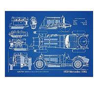 Classic Sports Car 1929 SSKL Blueprint Plan Unframed Wall Art Print Poster Home Decor Premium Classique Bleu Mur Affiche Accueil Dco