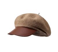 Classic Wool Beret - French Style Cap for Outings | Wool Blend with PU Leather Trim, Soft Round Shape, Chic Headwear Piece, Autumn Winter Fashion for Ladies Birthday Holiday