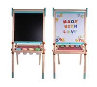 Classic World Chevalet d'art multifonction double face en bois, pliable, hauteur réglable, comprend un tableau blanc magnétique à dessin, un tableau noir, 6 tasses de peinture, 26 alphabets, 54 x 45 x