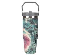Classical Ballet Elegant Ballerina Gobelet de 887 ml avec paille, tasse de voyage isotherme en acier inoxydable avec poignée, tasse à café sous vide à double paroi, couvercle anti-fuite, garde les