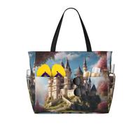 Classical Fairy Tale Castle01print Sac de plage de grande capacité, avec fermeture éclair et poches pour voyage, vacances, salle de sport, noir, taille unique