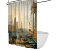 Classicisme Baroque Rideau de Douche Embarqué de l’Ulysse Rideau de Douche Paysage doré du Lever du Soleil Mer Rideau de Bain Décoration Nautique de la Salle de Bain 120 x 200 cm