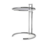 CLASSICON table basse réglable en hauteur E 1027 (Plateau en verre cristal fumé gris - Métal chromée)